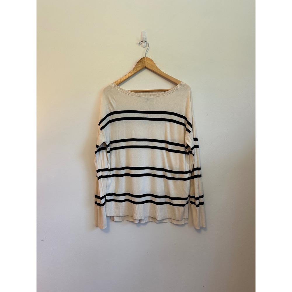 Banana Republic Cream‎ and Black Striped Boatneck Sweater | Size Medium